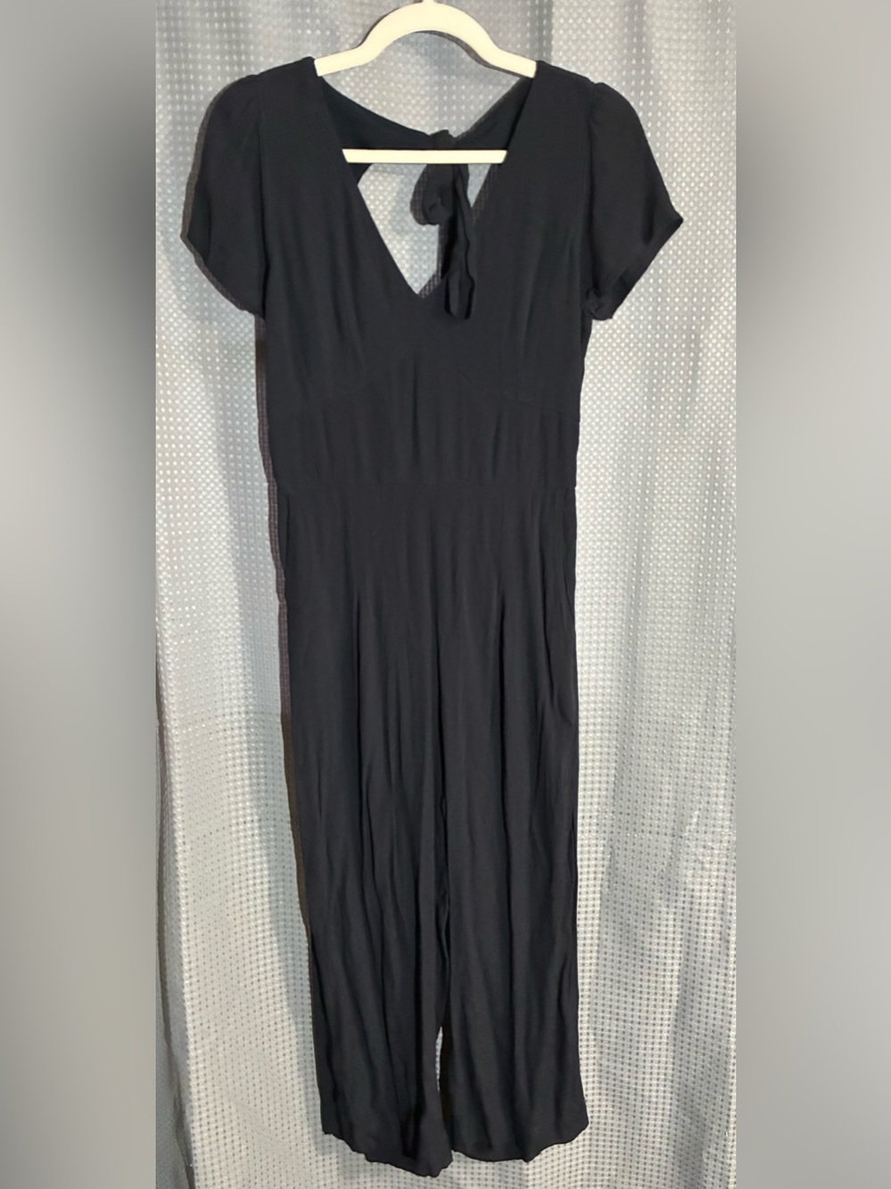 Abercrombie & Fitch M Black Dressy Jumpsuit Romper Tie Back Short Slve 1 Piece